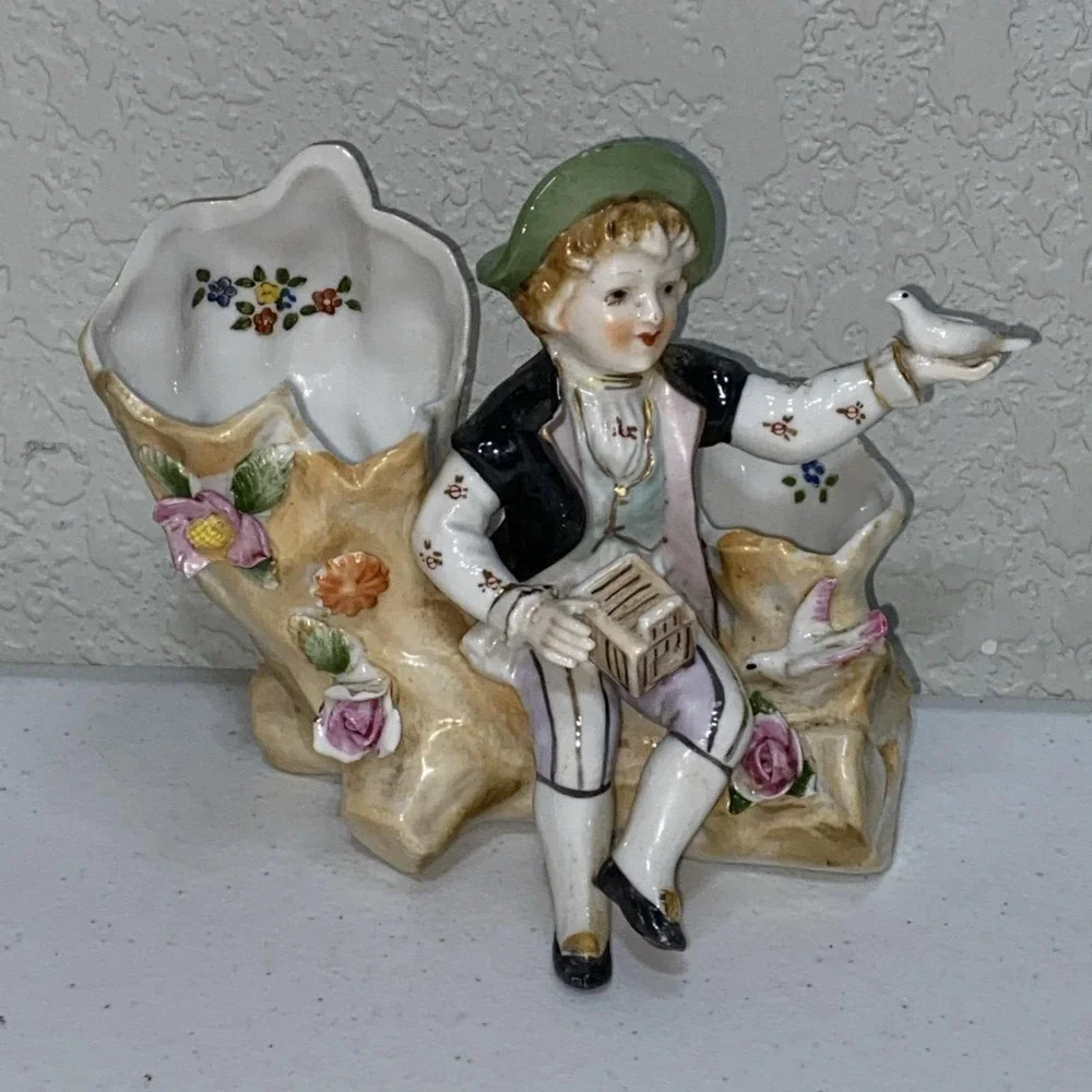 VTG Lenwile China Ardalt Hand Painted Vase Planter Figurine Set Porcelain  #6744